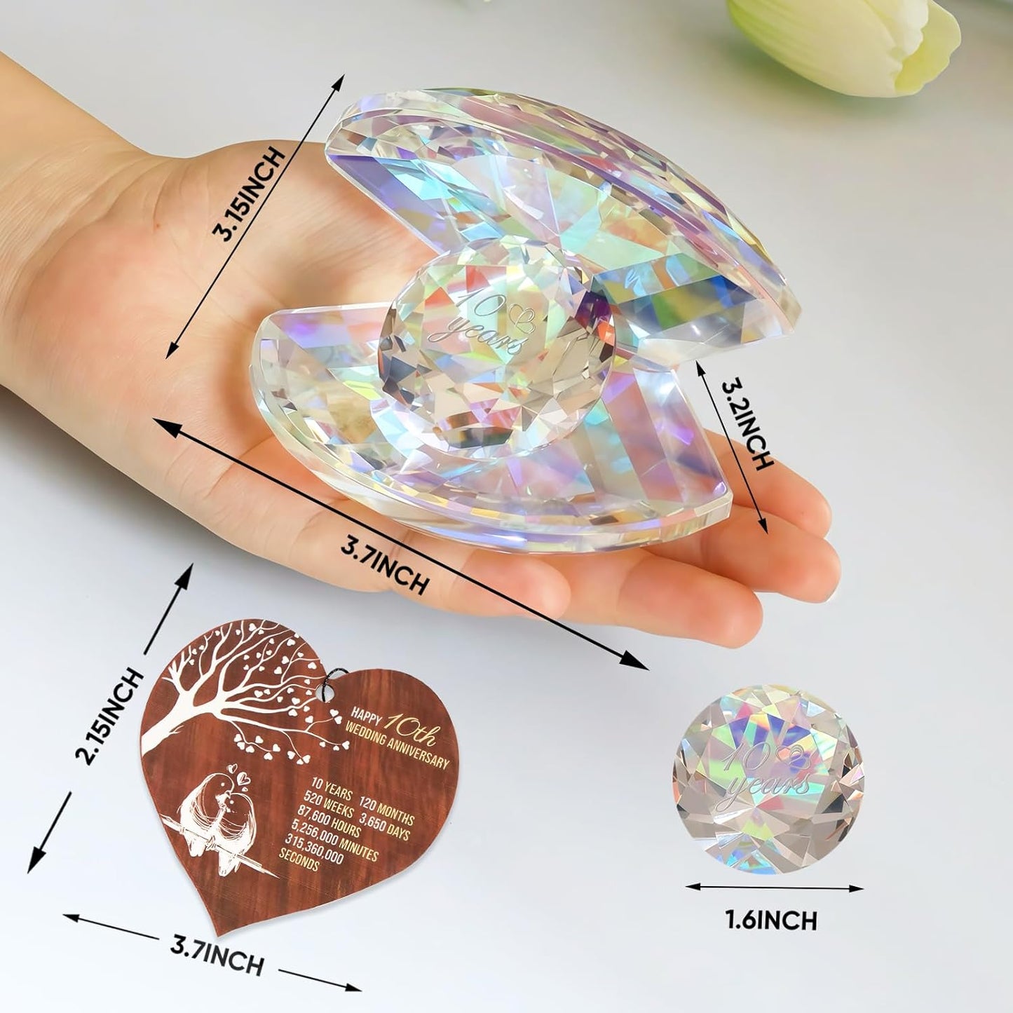 Pkinmonut 10th anniversary crystal gift for her with intricate design and personalised engraving