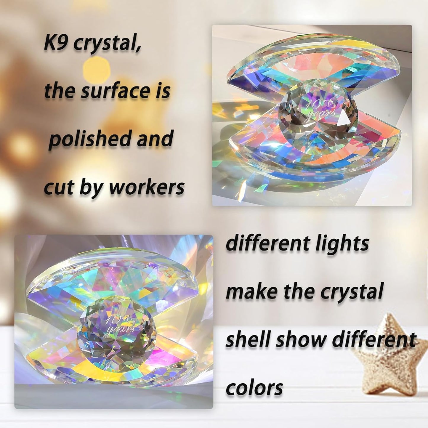 10th anniversary crystal gift for her featuring a polished K9 crystal design that refracts light beautifully