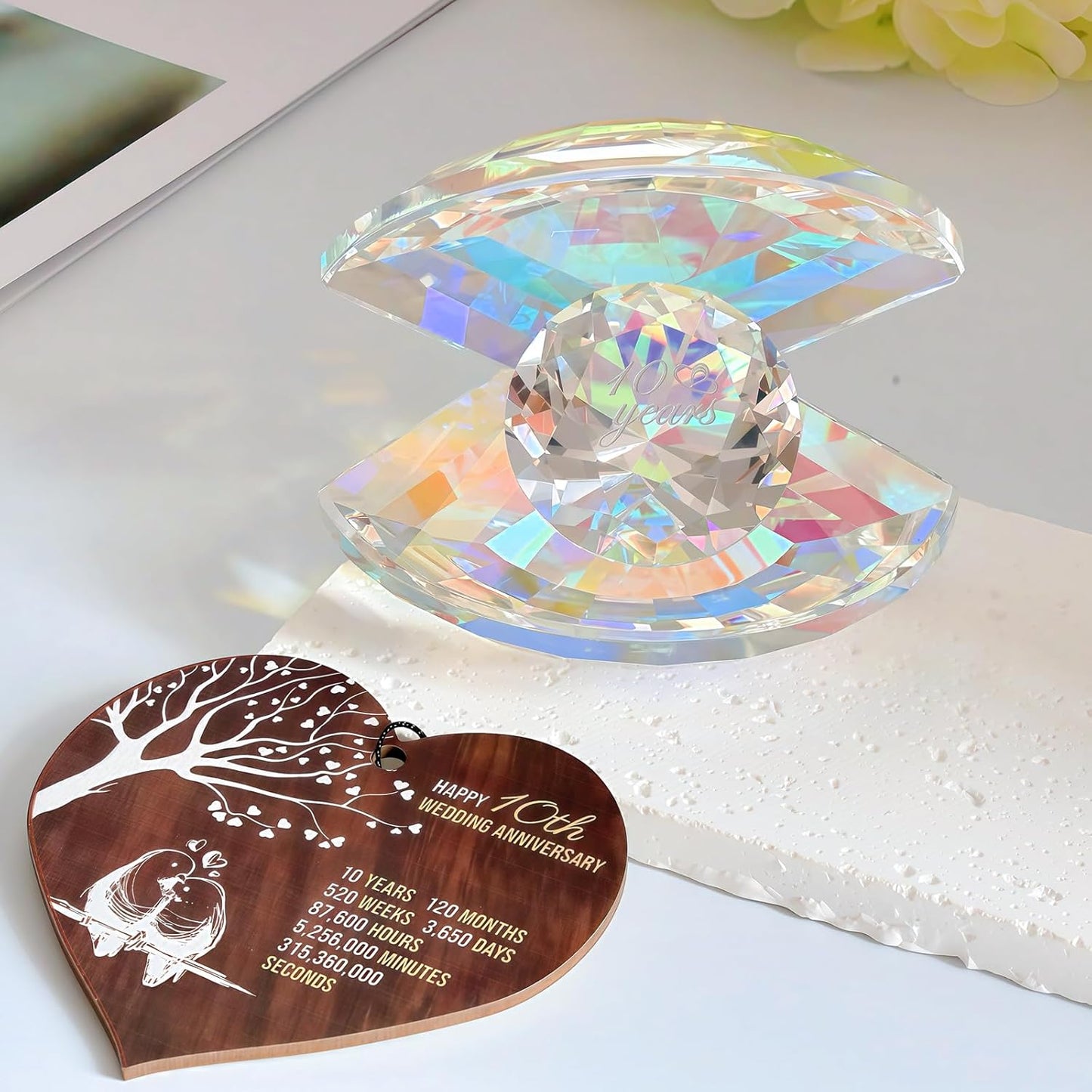 Stunning 10th anniversary crystal gift for her featuring a beautiful design and sentimental engraving.
