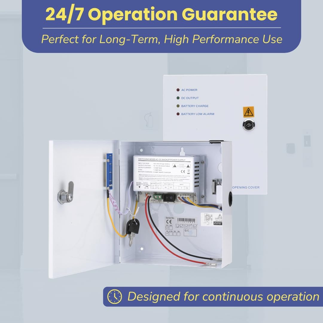 12v power supply with metal lockable box featuring a 24/7 operation guarantee for high performance use