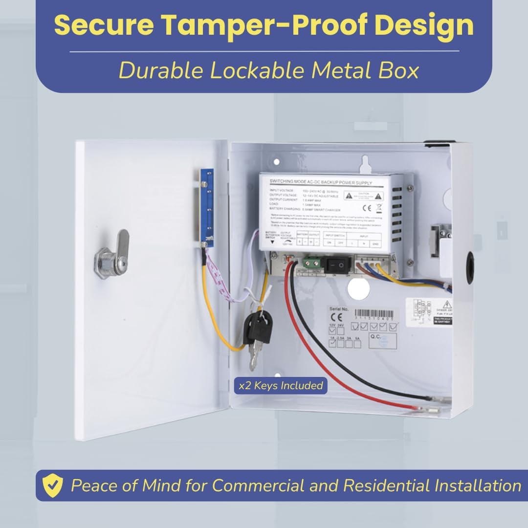 12v power supply with metal lockable box featuring a secure tamper-proof design for safety and durability