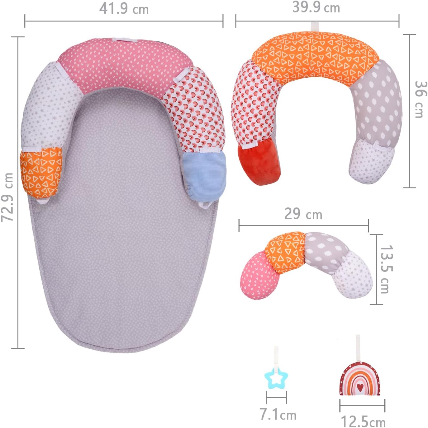 MIIMER 2-in-1 baby tummy time mat with soft textures and colourful supporting pillows for infant development