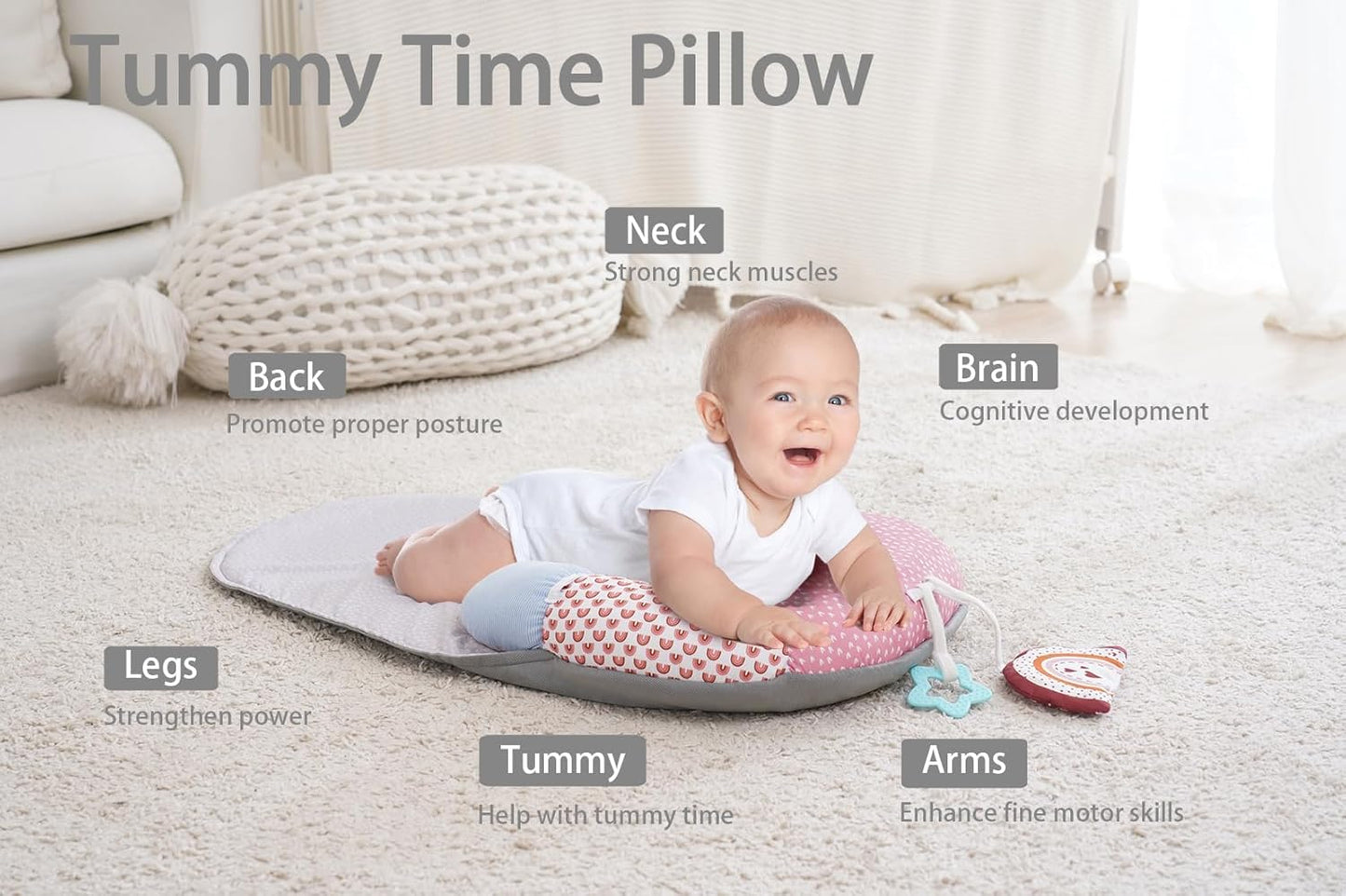 MIIMER 2-in-1 baby tummy time mat with supportive pillow for cognitive development and muscle strength