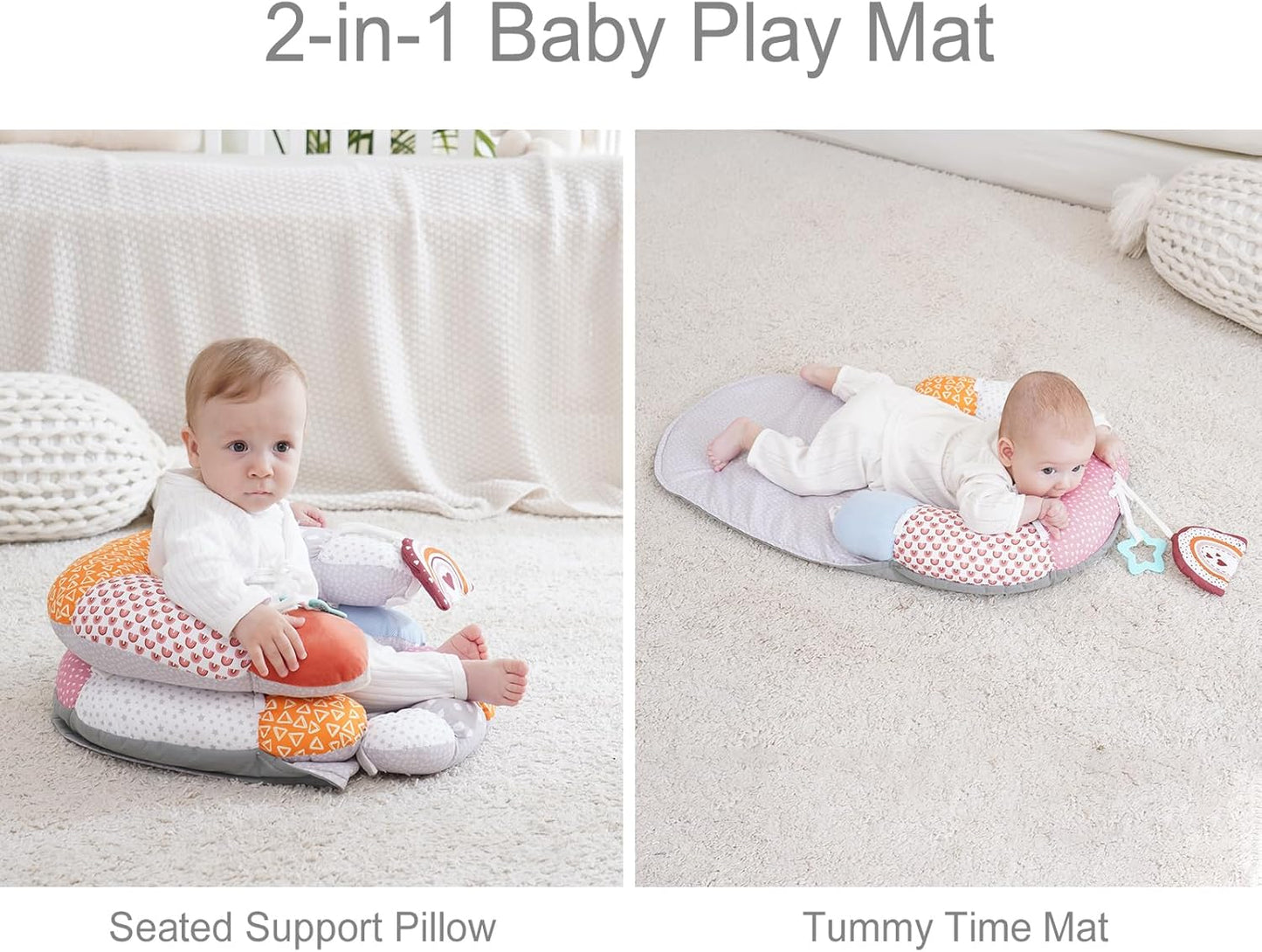 MIIMER 2-in-1 baby tummy time mat with a supportive pillow for comfortable playtime and tummy exercises