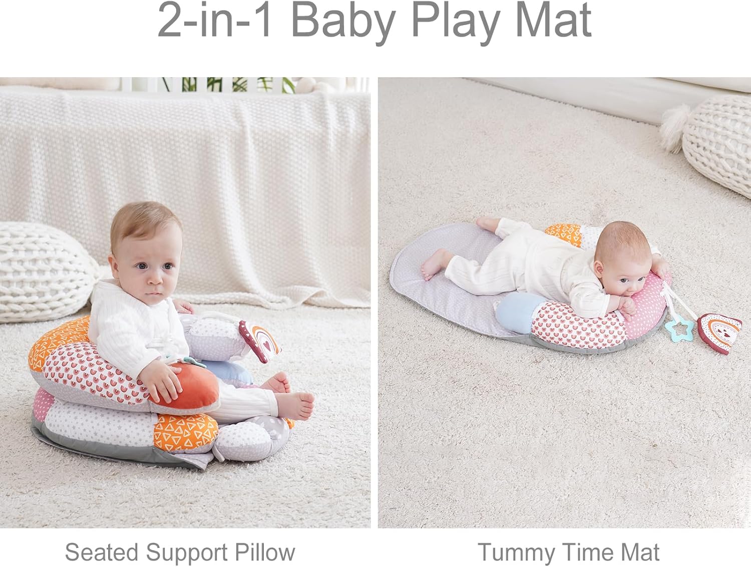 MIIMER 2-in-1 baby tummy time mat with a supportive pillow for comfortable playtime and tummy exercises