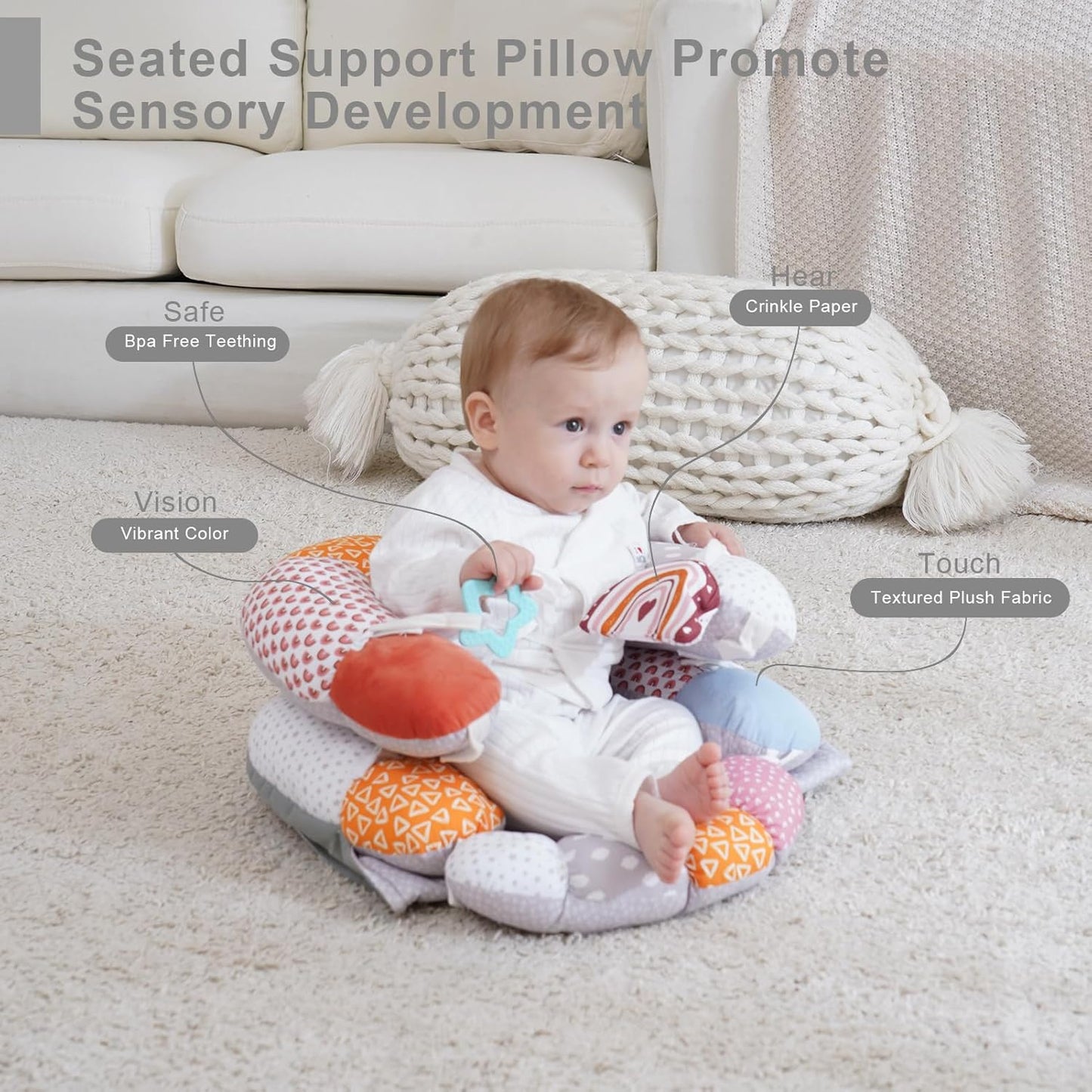 MIIMER 2-in-1 baby tummy time mat with supportive pillow for sensory development and safe play