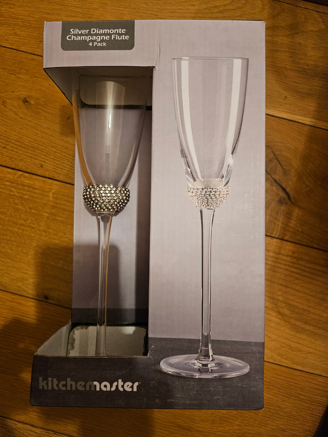 4 Pack Kitchen Master Silver Diamante Champagne Flute