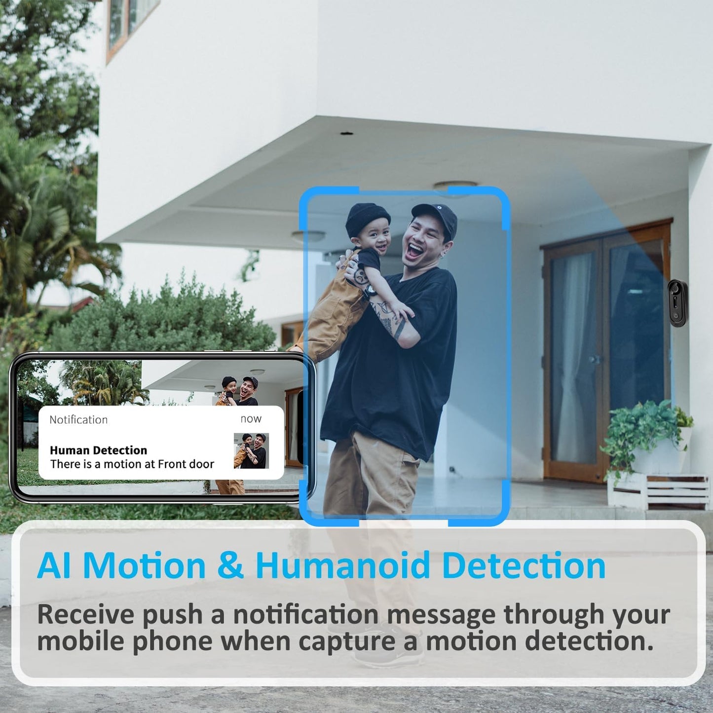 Rboxihen 2K wireless video doorbell camera with AI motion detection and mobile notifications for enhanced security