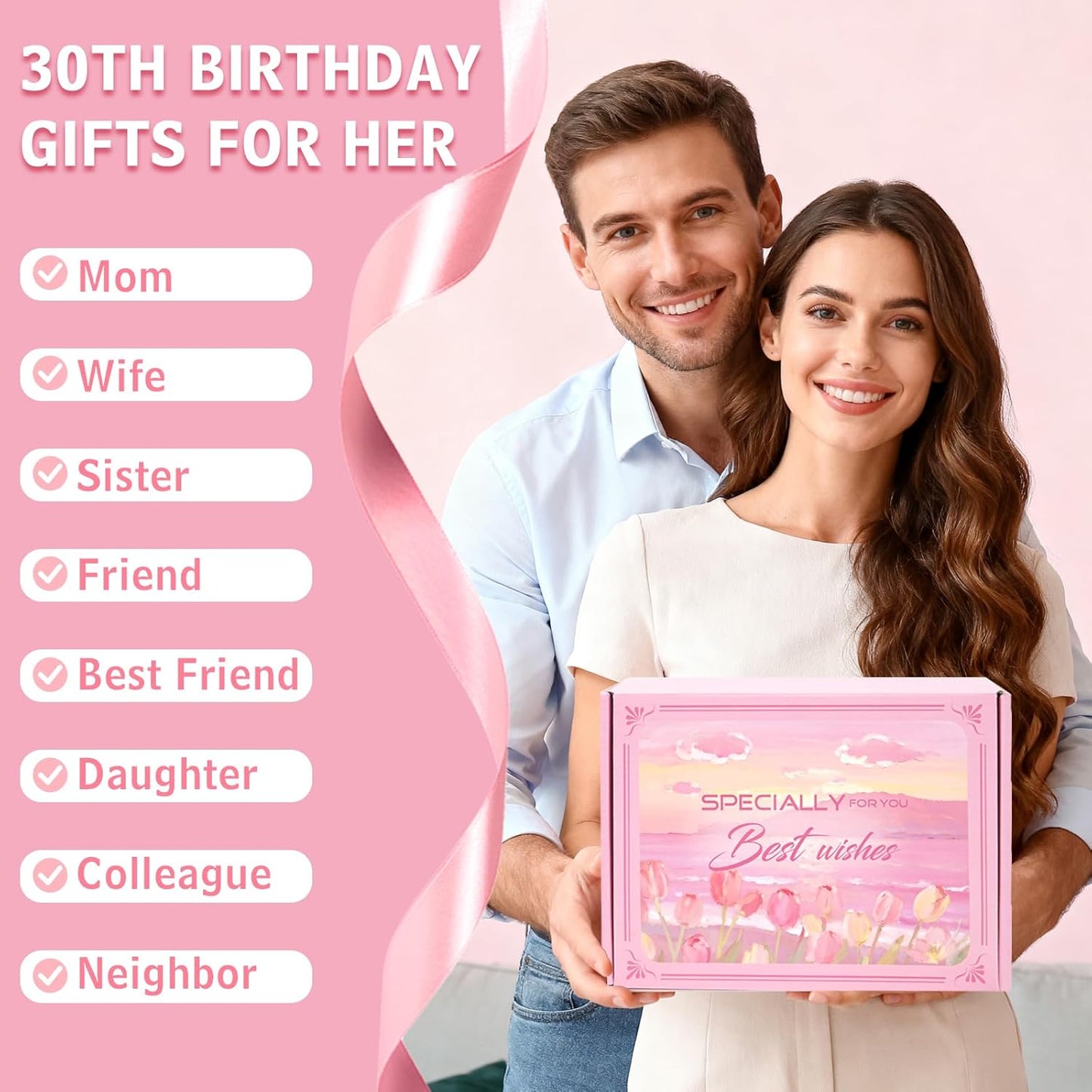 Awrmoo 30th birthday gifts for women displayed beautifully with floral design and heartfelt messages