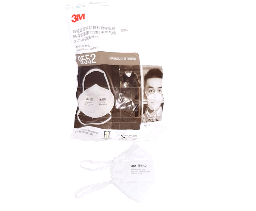 3M 9552 KN95 face mask packaged with protective features for safety and comfort