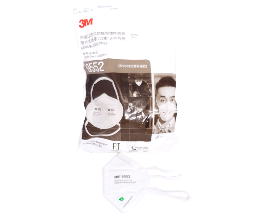 3M 9552 KN95 face mask package showing secure fit and protective design for health and safety