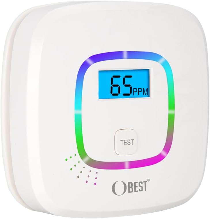 OBEST Carbon Monoxide Detector Alarm with Digital Display and Replaceable Battery Operation