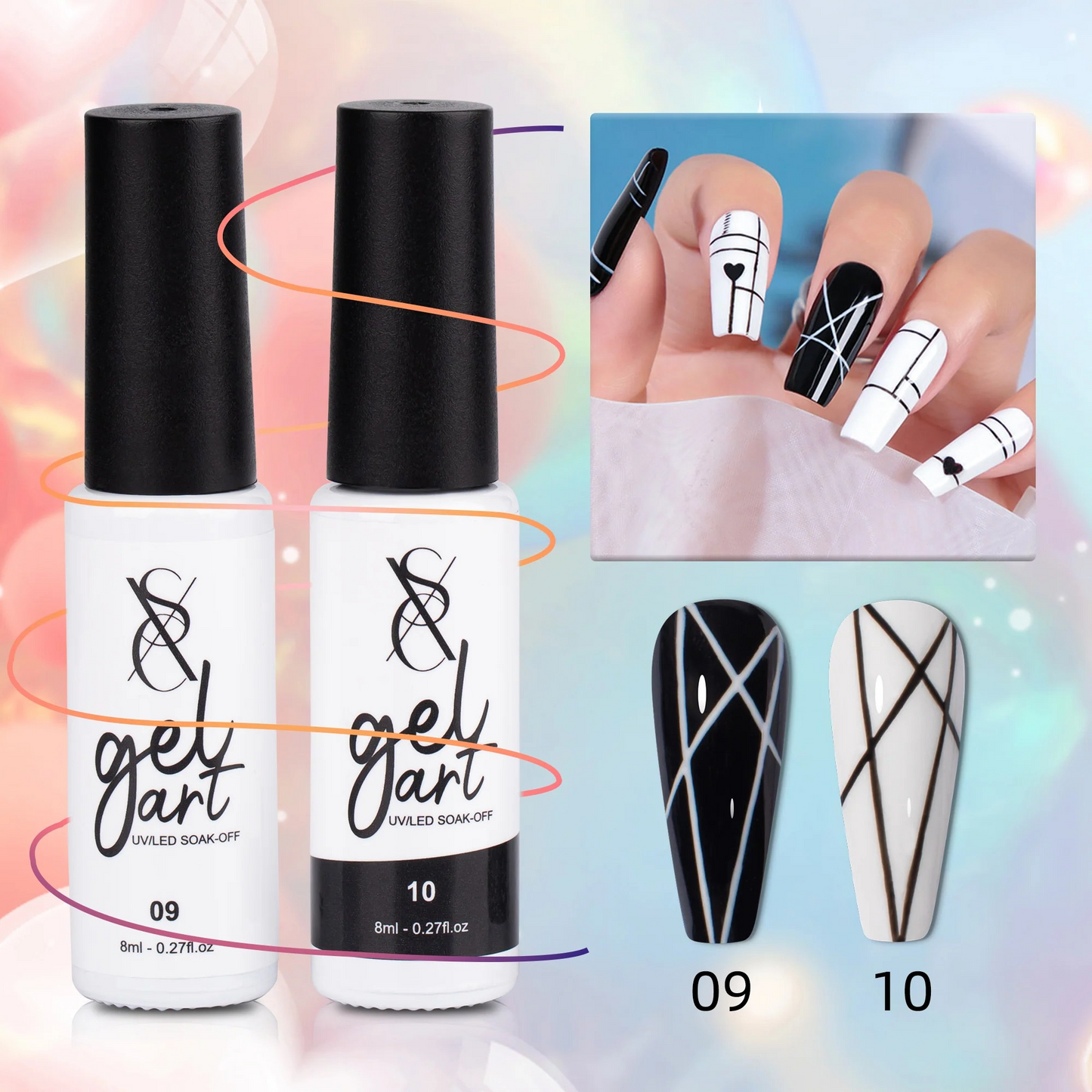 SXC 48 colours nail art gel liners in black and white for creative nail designs