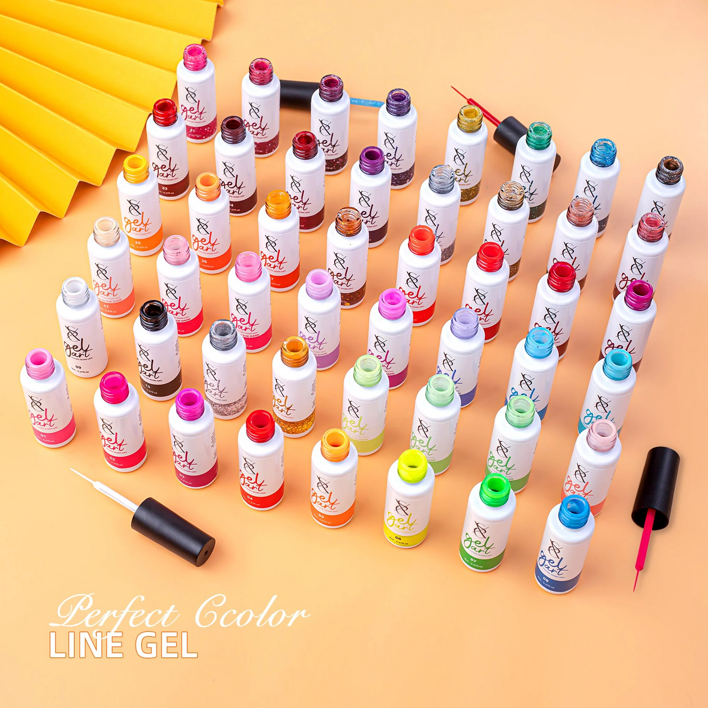 SXC 48 colours nail art gel liners displayed in vibrant bottles for creative nail artistry