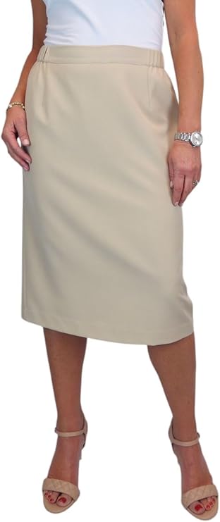 Beige Lined Pencil Skirt for Women (Size 16)