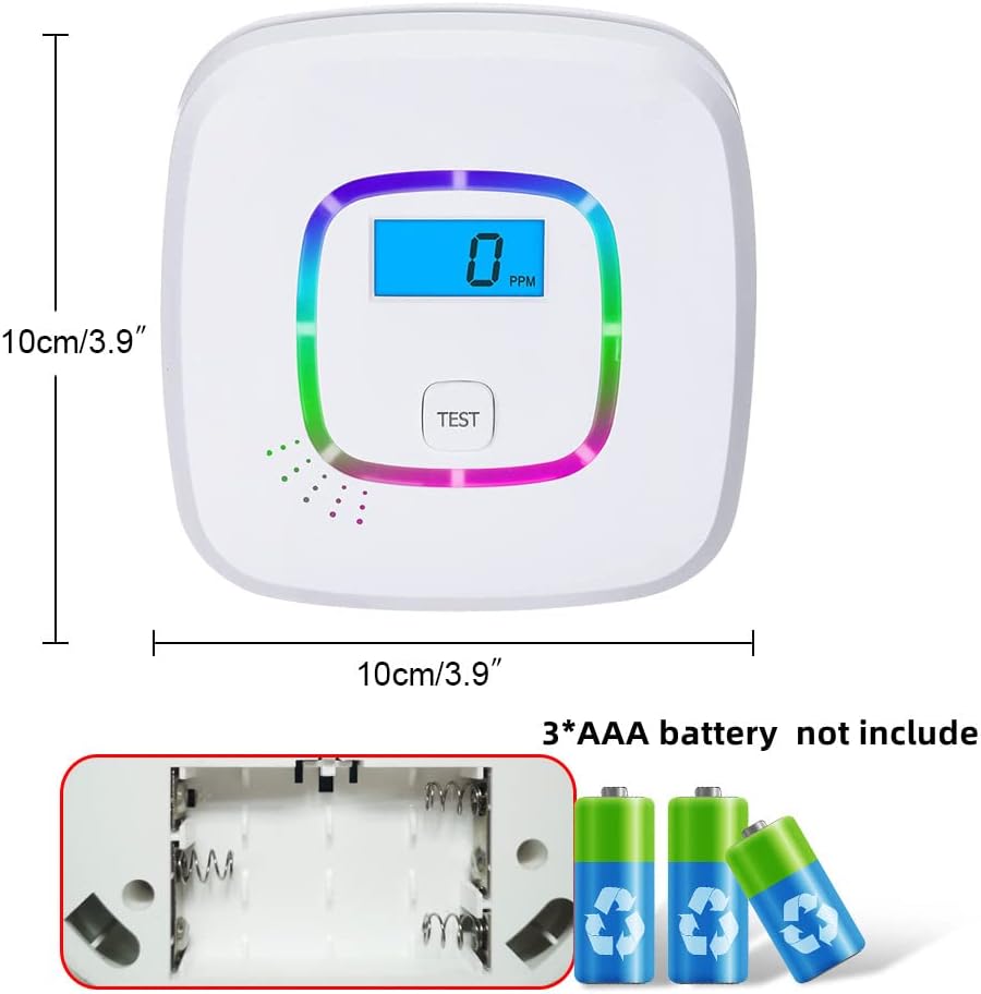 OBEST Carbon Monoxide Detector Alarm with Digital Display and Replaceable Battery Operation