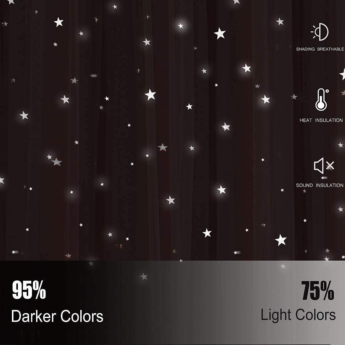 Star Blackout Curtains with Nets,Beige Star Panels Nursery Double Layer Window Curtains for Kids Girls Room Bedroom Living Room Decoration,2 Panels,W 52 in x L 84 in