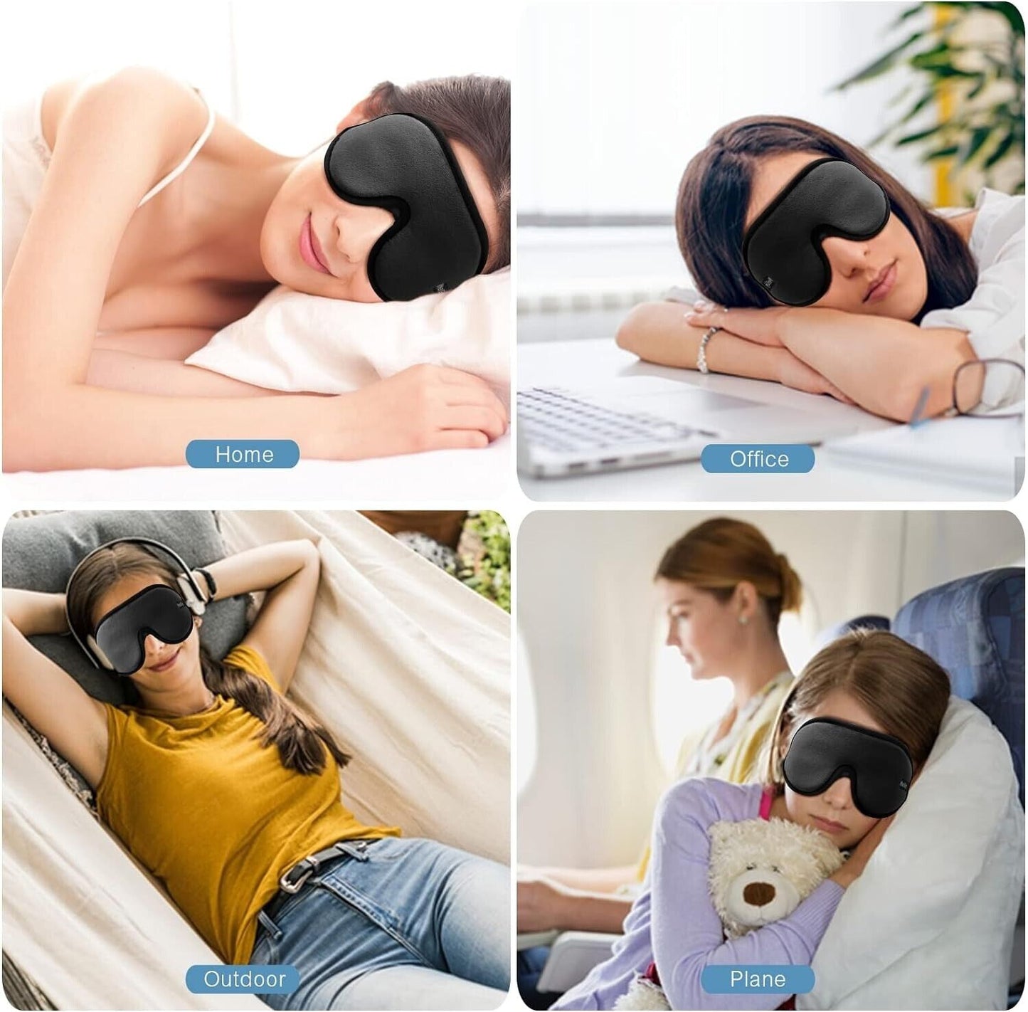 WellSync Sleep Eye Mask, 3D Contoured Cup Sleeping Mask Blindfold (Black)