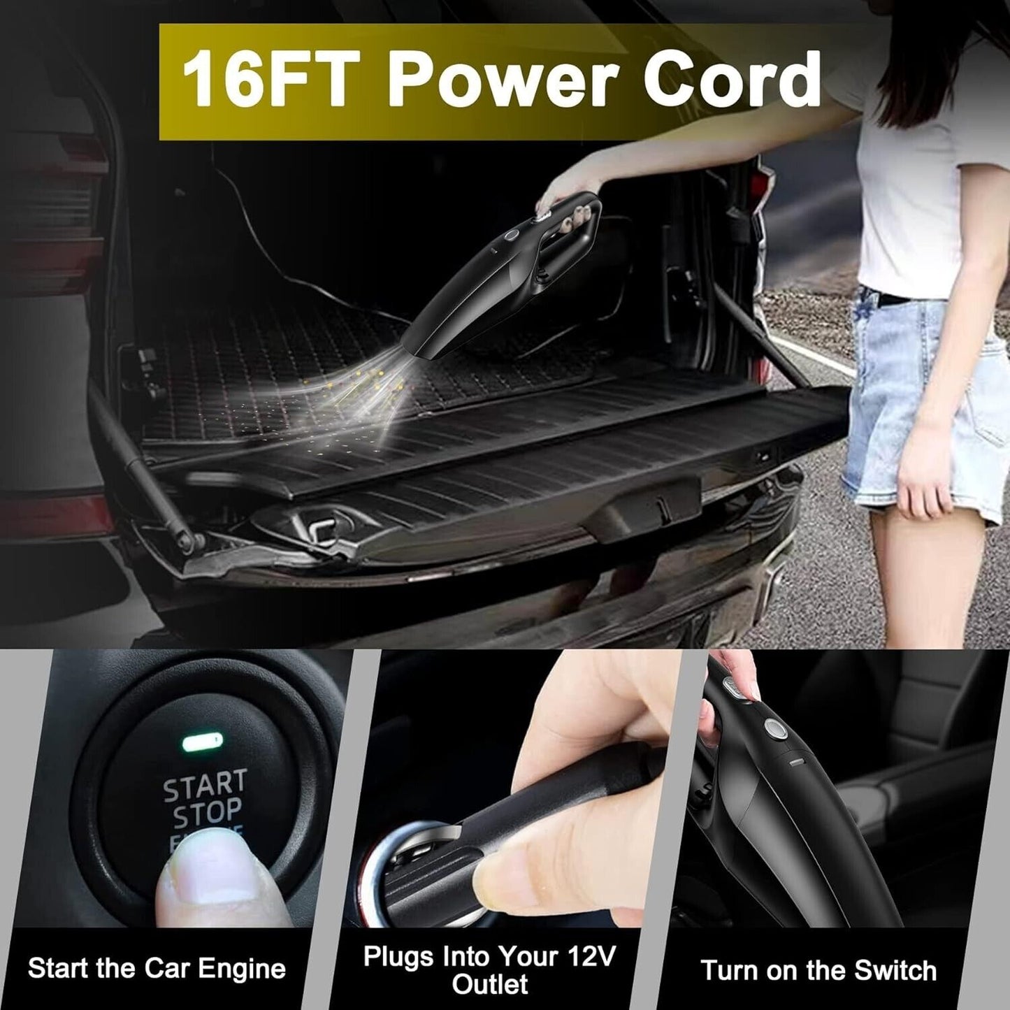 TEMOLA Car Vacuum Cleaner, 12V High Power Portable Handheld Vacuum TS10c HEPA