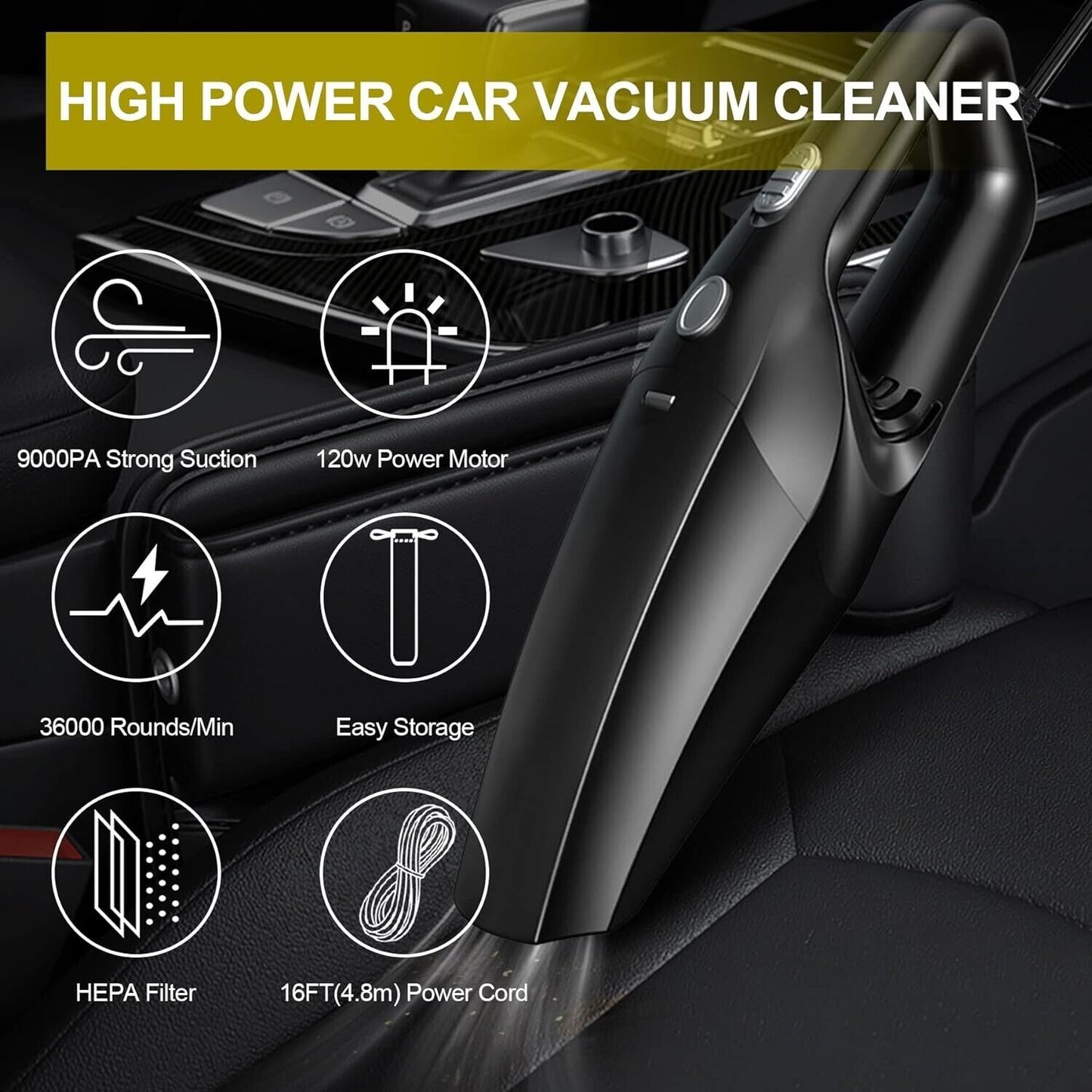 TEMOLA Car Vacuum Cleaner, 12V High Power Portable Handheld Vacuum TS10c HEPA