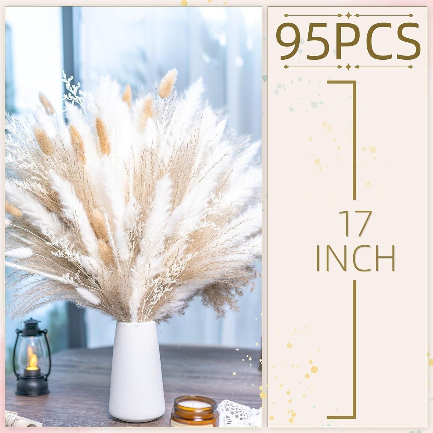 95 piece 17 inch dried pampas grass bouquet in white ceramic vase decorative home centerpiece