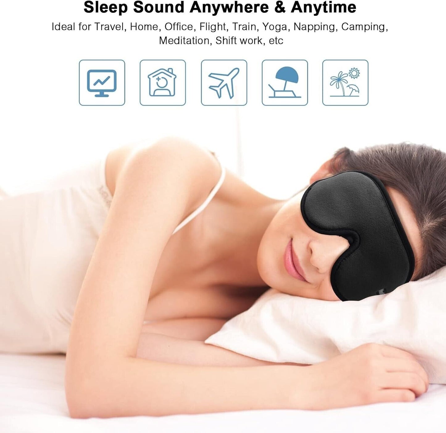 WellSync Sleep Eye Mask, 3D Contoured Cup Sleeping Mask Blindfold (Black)
