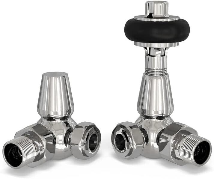 UK Radiators Chrome Thermostatic Radiator Valve and Corner Lockshield Valve -...