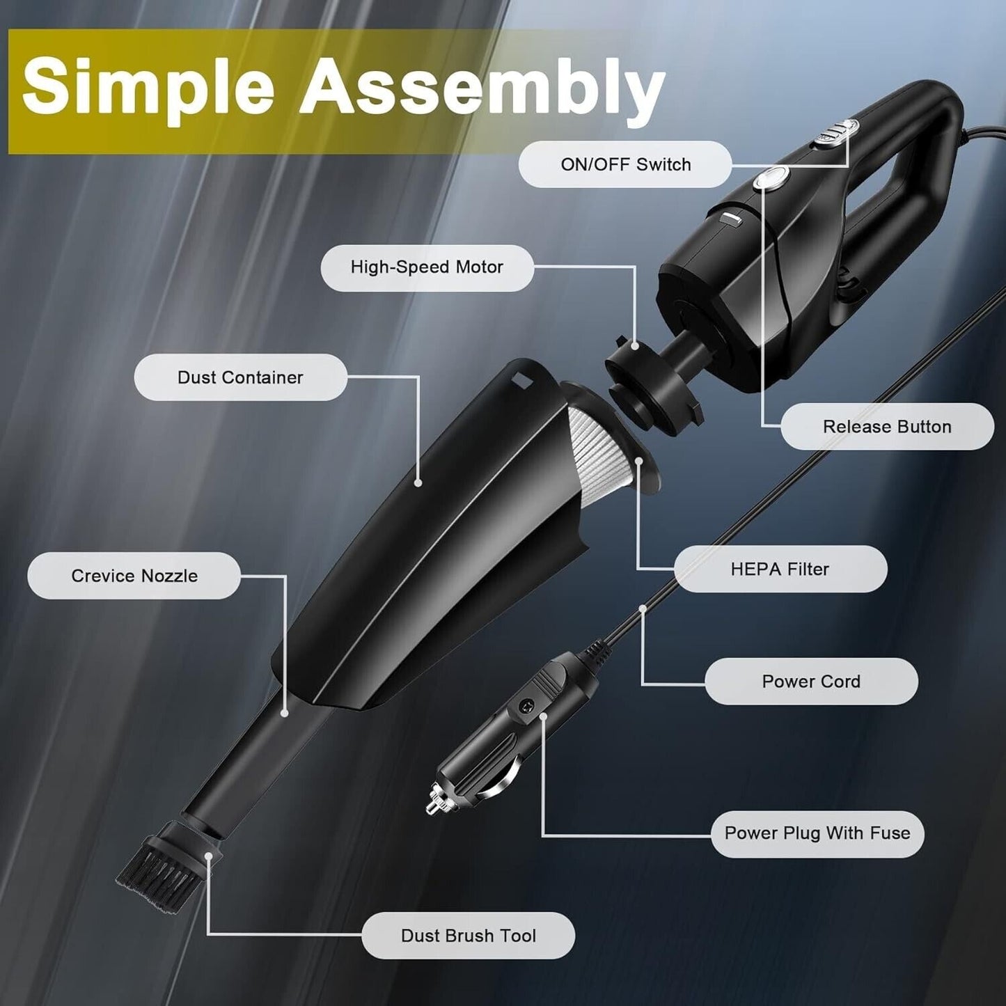 TEMOLA Car Vacuum Cleaner, 12V High Power Portable Handheld Vacuum TS10c HEPA