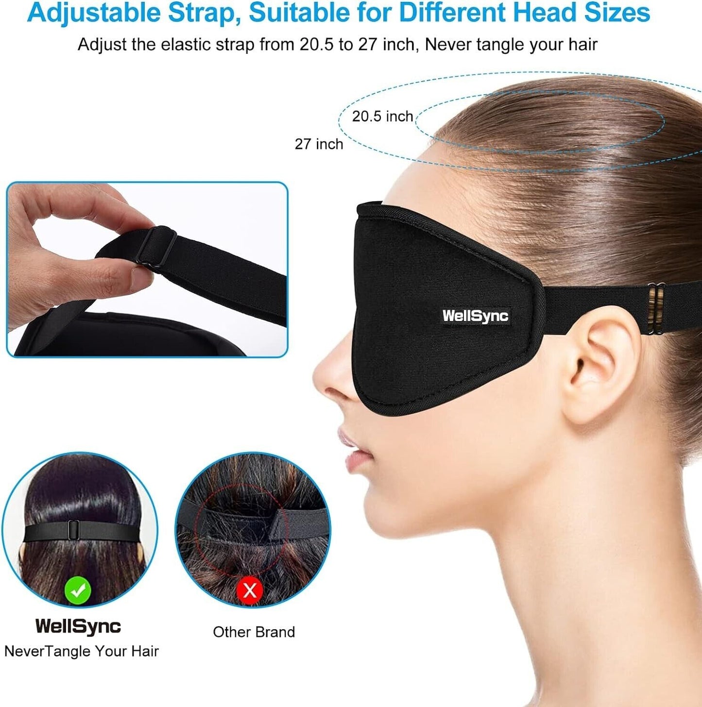 WellSync Sleep Eye Mask, 3D Contoured Cup Sleeping Mask Blindfold (Black)