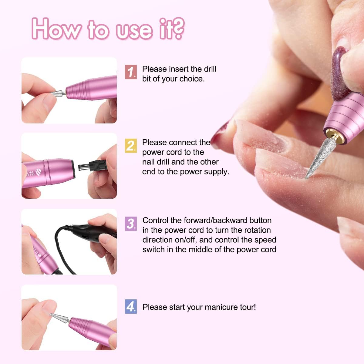 Nail Drill, Electric Nail Drill USB, Electric Nail Files Professional 20000 RPM Adjustable