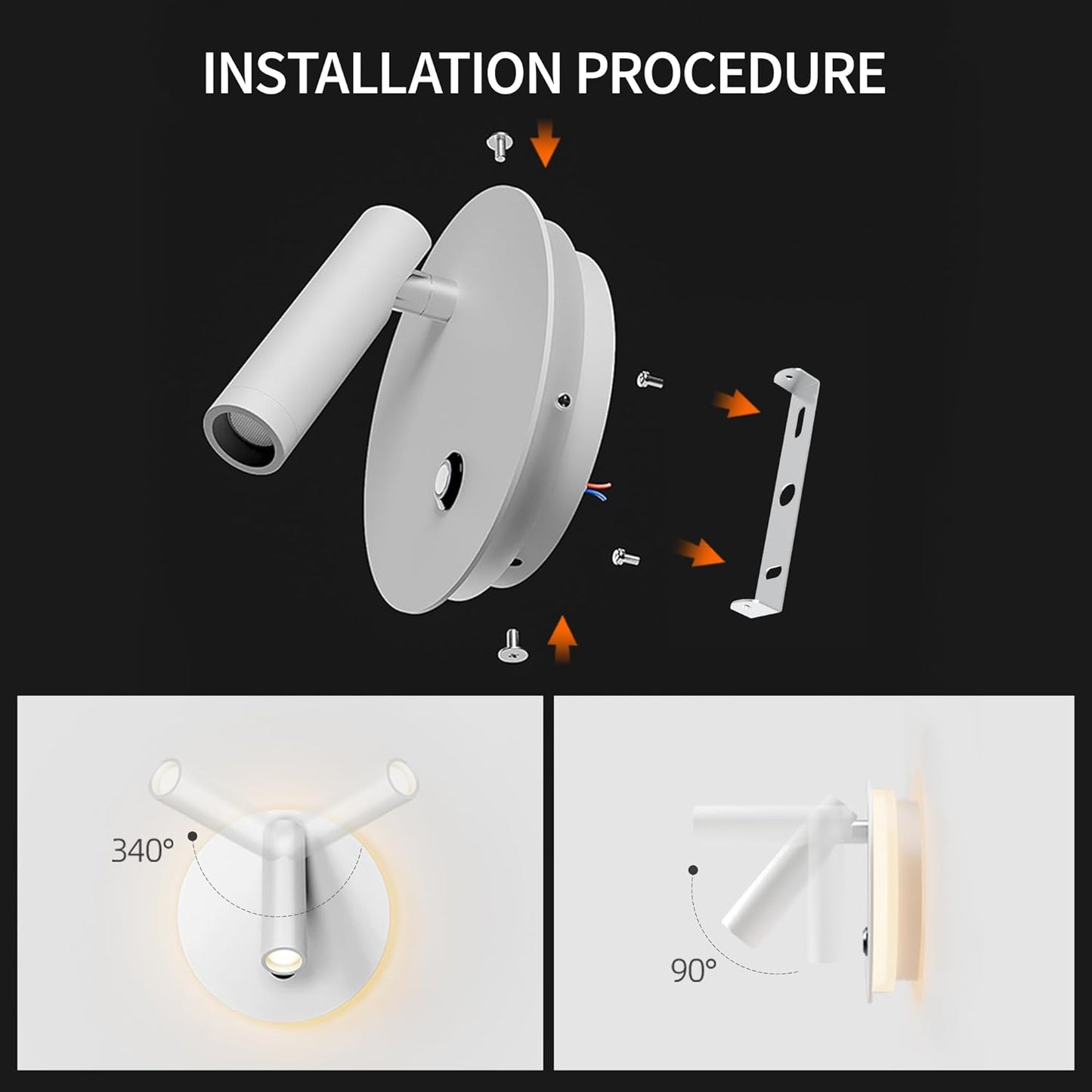 White LED Swivelling Wall Sconce with Touch Control 3W 3000K+3W 4000K Modern Adjustable Wall Spotlight