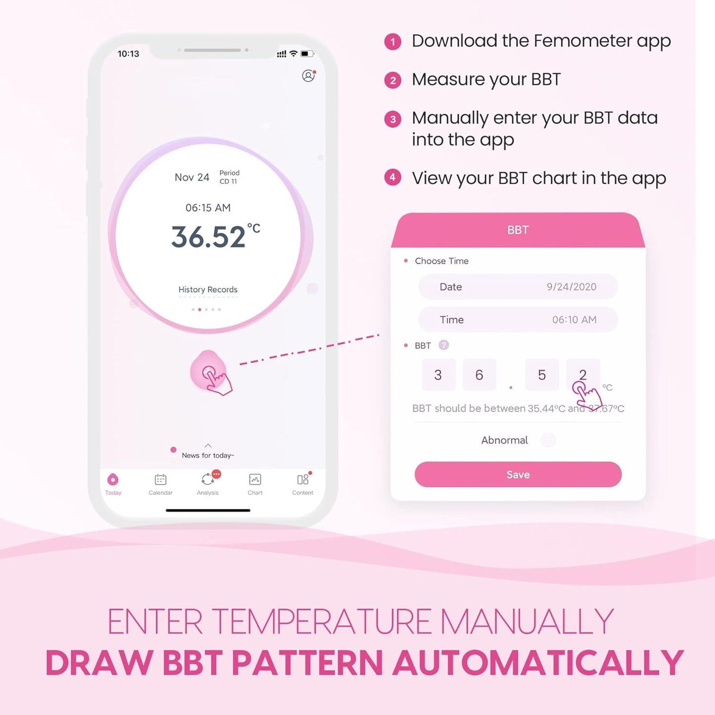 Body Temperature Thermometer, Digital Basal Thermometer for Fertility Monitor (Pink)