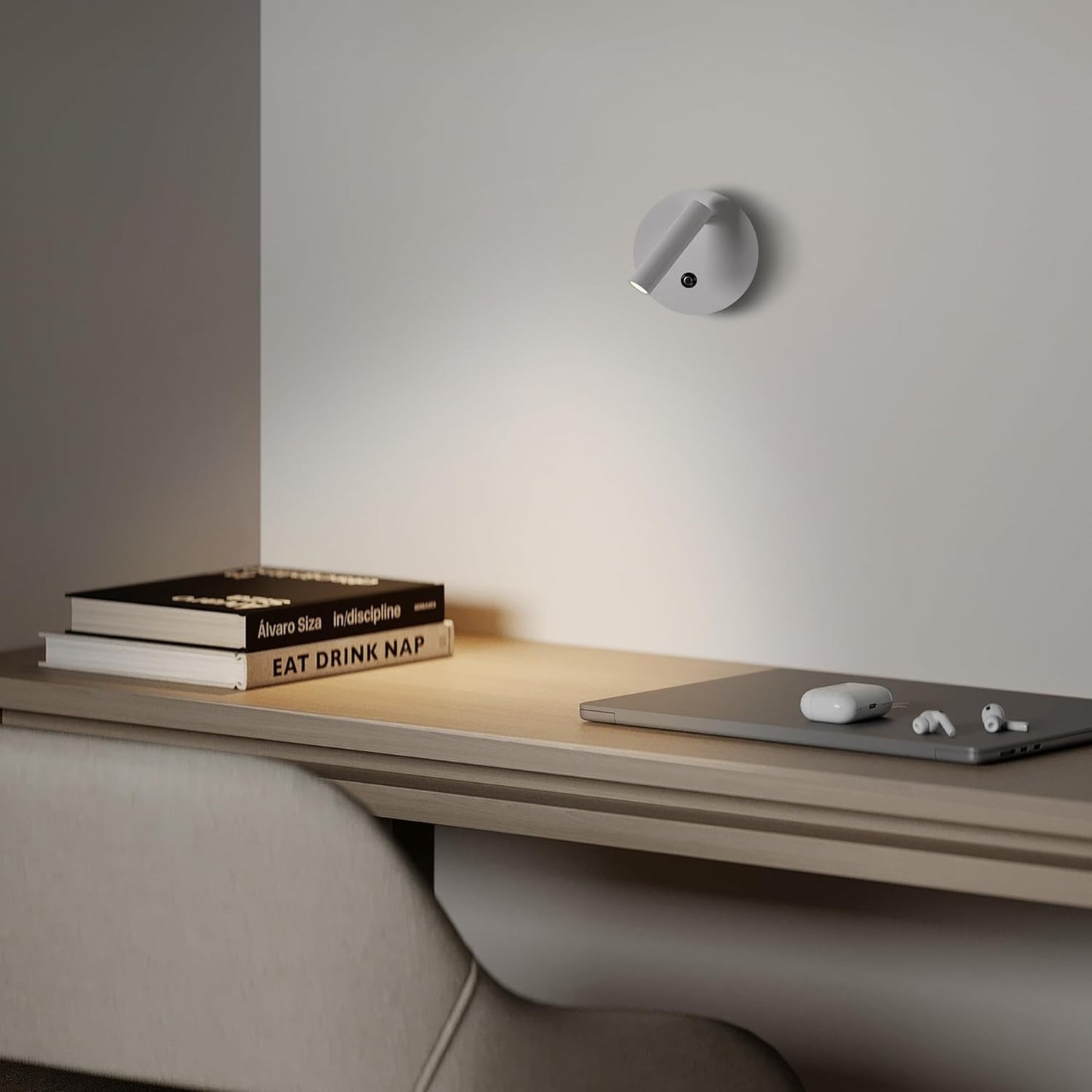 White LED Swivelling Wall Sconce with Touch Control 3W 3000K+3W 4000K Modern Adjustable Wall Spotlight