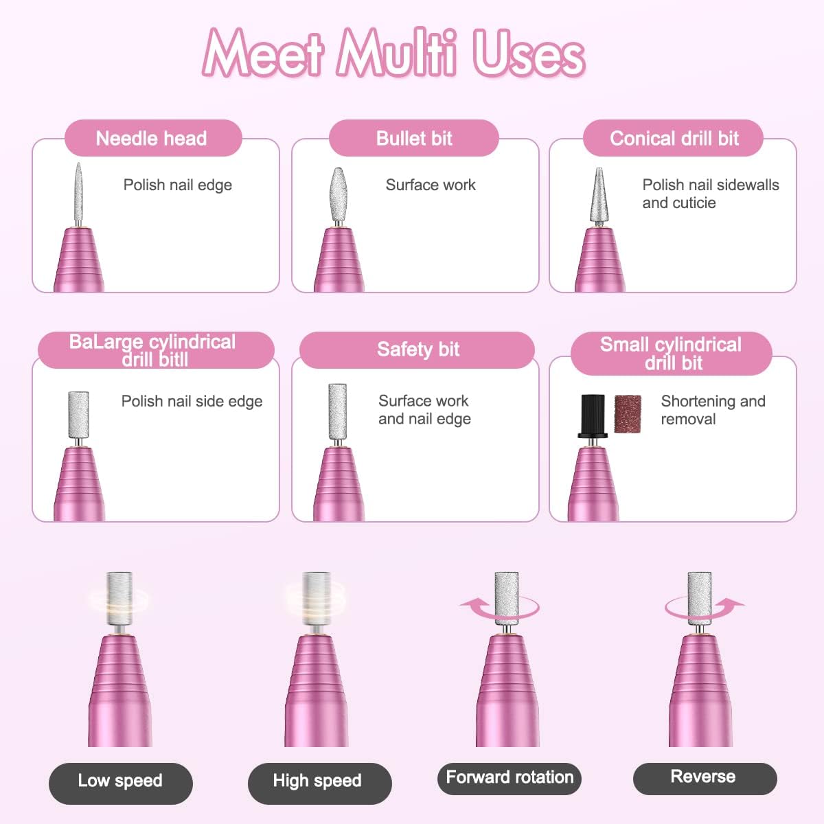 Nail Drill, Electric Nail Drill USB, Electric Nail Files Professional 20000 RPM Adjustable