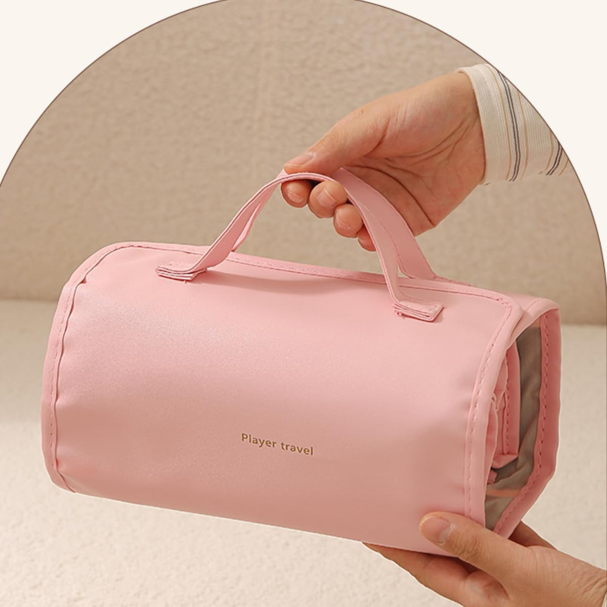 4-in-1 Cosmetic Pouch Travel Makeup Organizer Bag, Portable Toiletry Bag with Removable Pouches Cosmetic Case with Handle Waterproof PU Material (Pink)