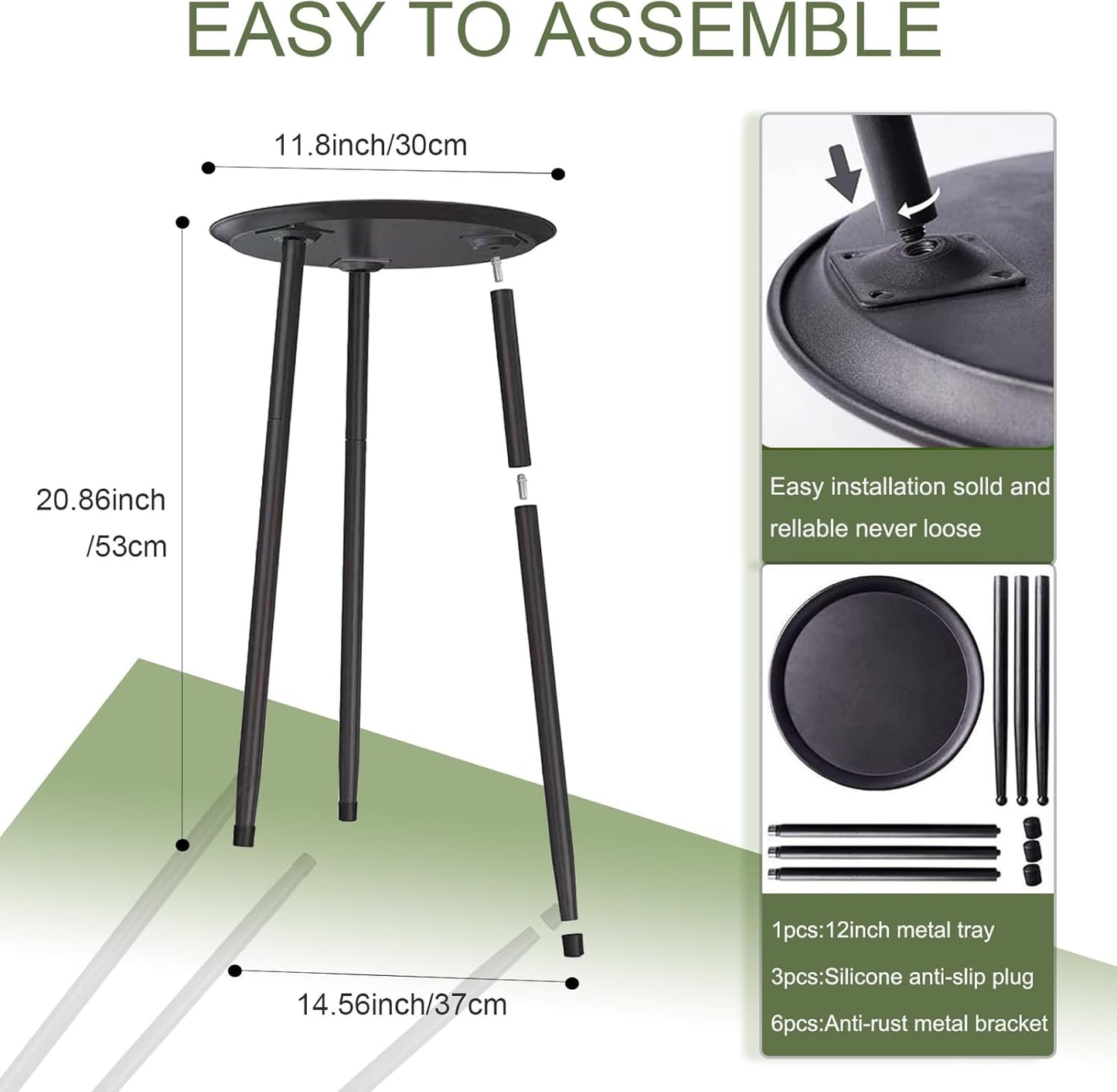 Indoor Plant Stand, Heavy Duty Metal Tall Plant Holder, Height 50 cm/19.7 Inch Round Side Table