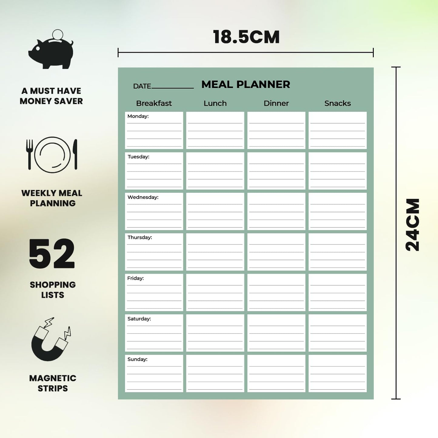 Magnetic Weekly Meal Planner Pad Days of The Week 52 Sheets, Scheduler, Task Notes and to Do Lists