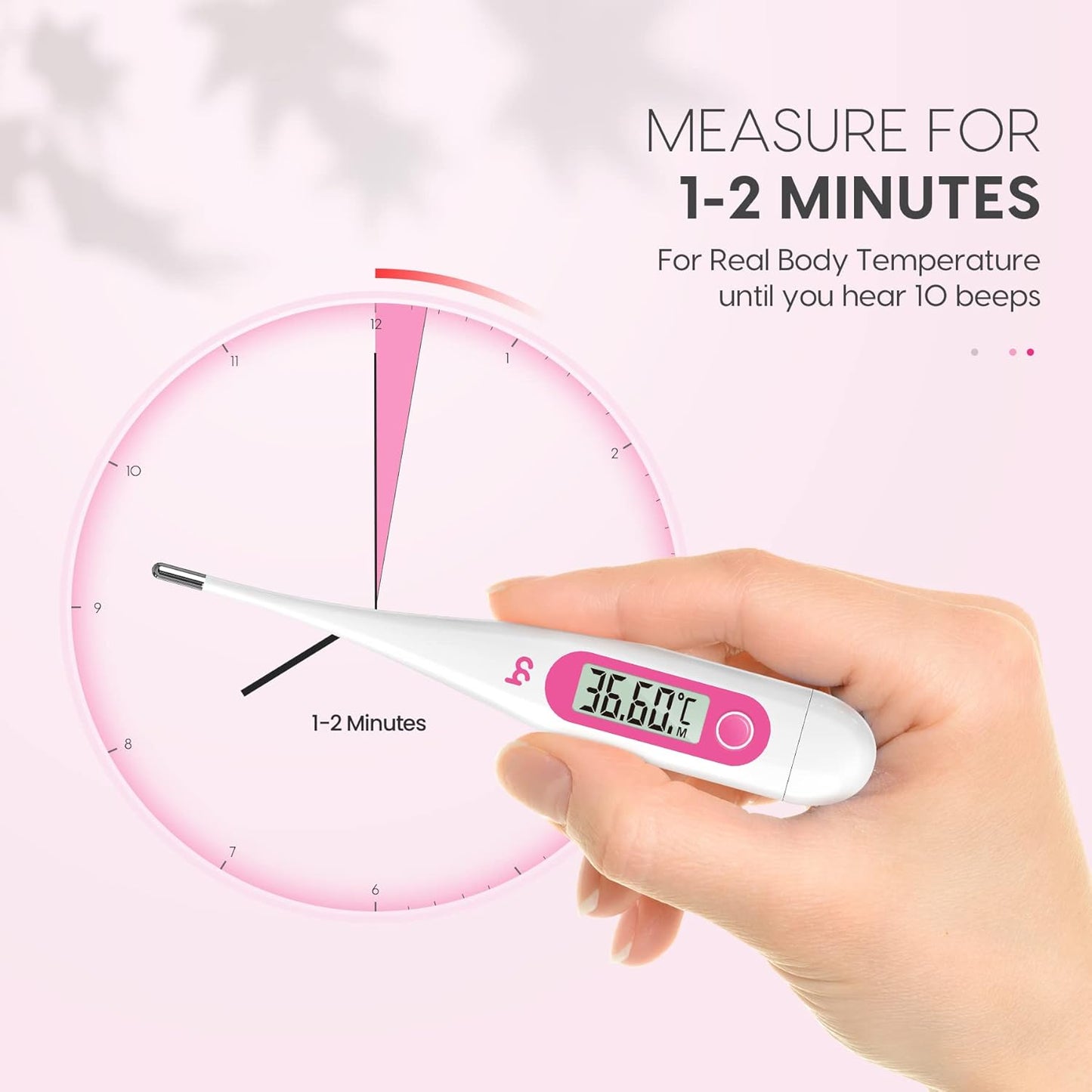 Body Temperature Thermometer, Digital Basal Thermometer for Fertility Monitor (Pink)