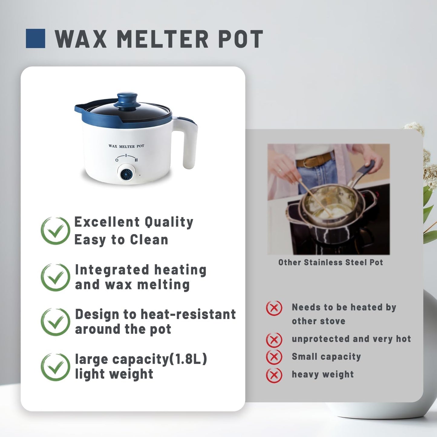 Electric Non Stick Candle Wax Melter, Wax Melting Pot for Candle Making with Rotary Switch