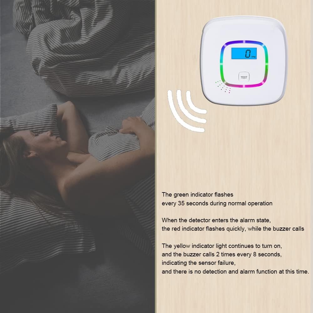 OBEST Carbon Monoxide Detector Alarm with Digital Display and Replaceable Battery Operation