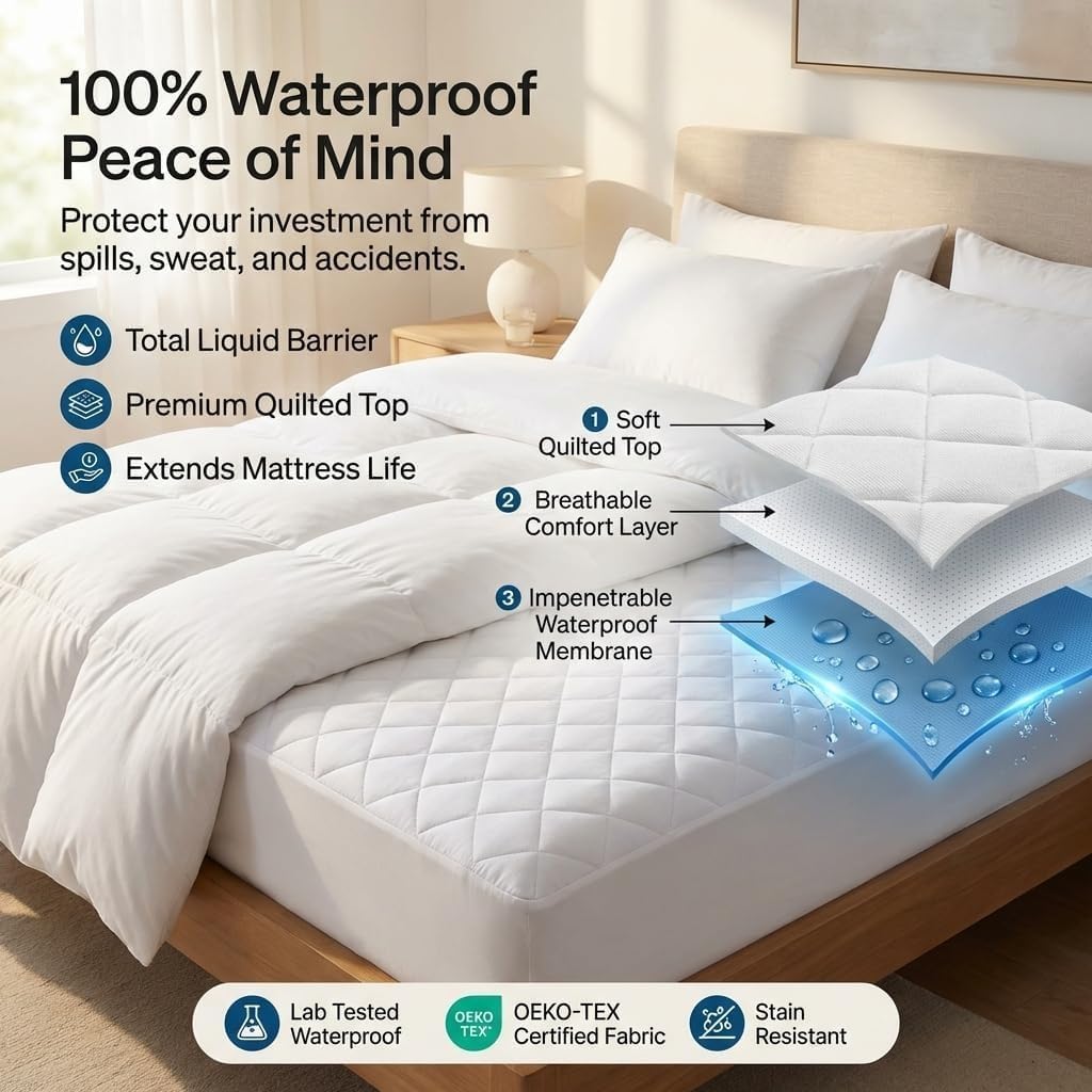 Quilted Waterproof Mattress Protector | 30cm Deep Fitted Single Mattress Cover | Breathable & Soft Quilted Protector (Single - 90x190cm)