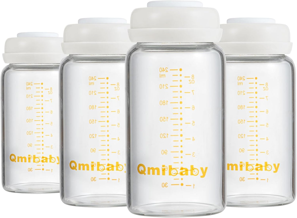 Glass Breastmilk Storage Bottles 300ml 10oz BPA-Free Leak-Proof Natural Baby Bottle for Breastmilk Storage Wide Neck Bottles with Screw Ring Sealing Disk Breastfeeding (White-300ML-4PCS)