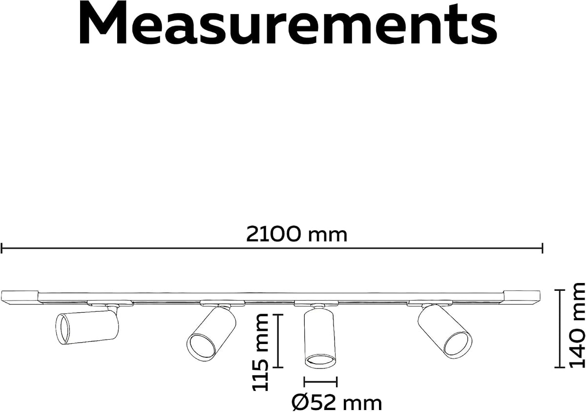 CALEX Tracklight 2M, Ceiling Track Lighting, Excl. 4 GU10 Spotlights, White