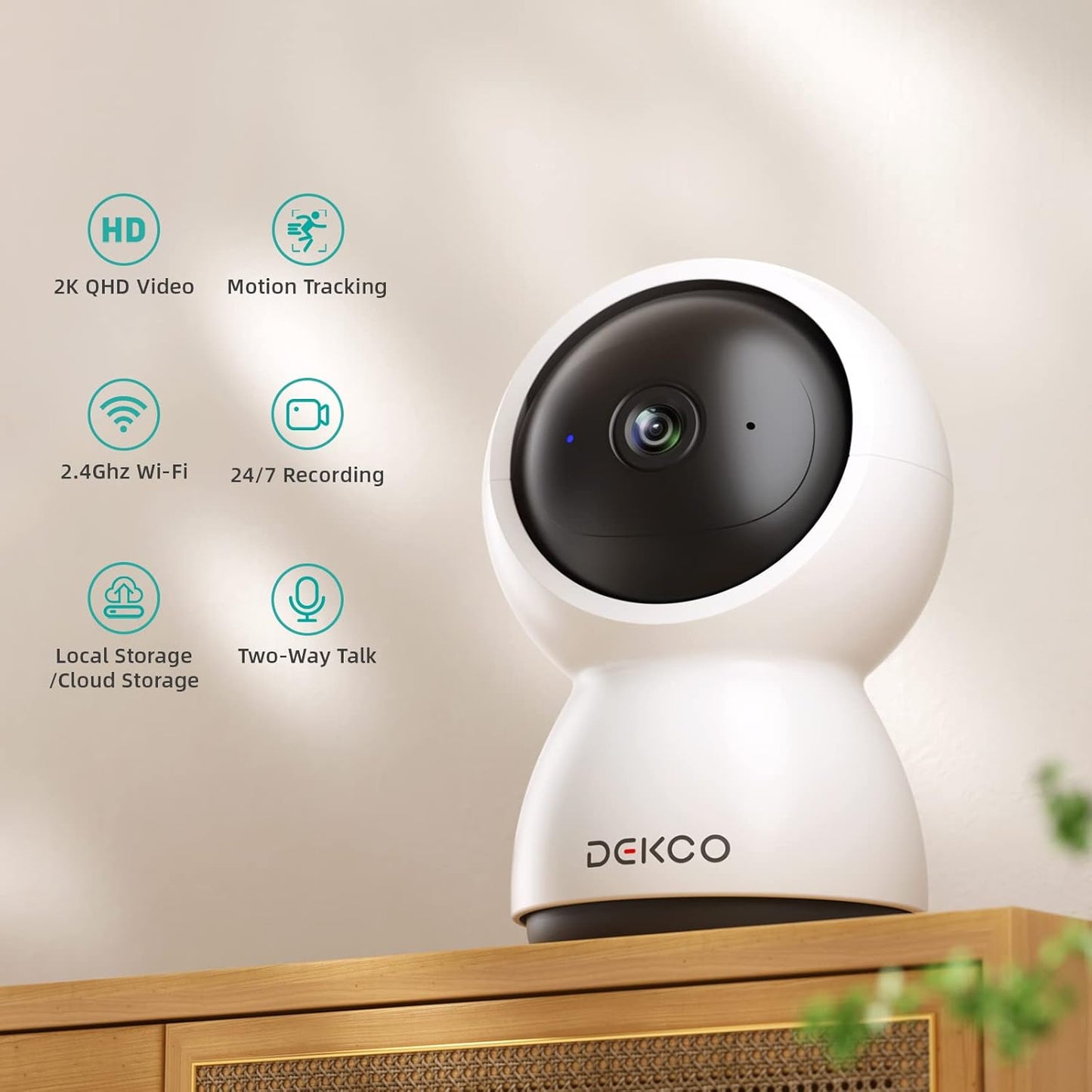 2K Indoor Camera CCTV Support Motion Detection & Tracking, 360° PTZ Baby Monitor with Night Vision and Phone App Notification
