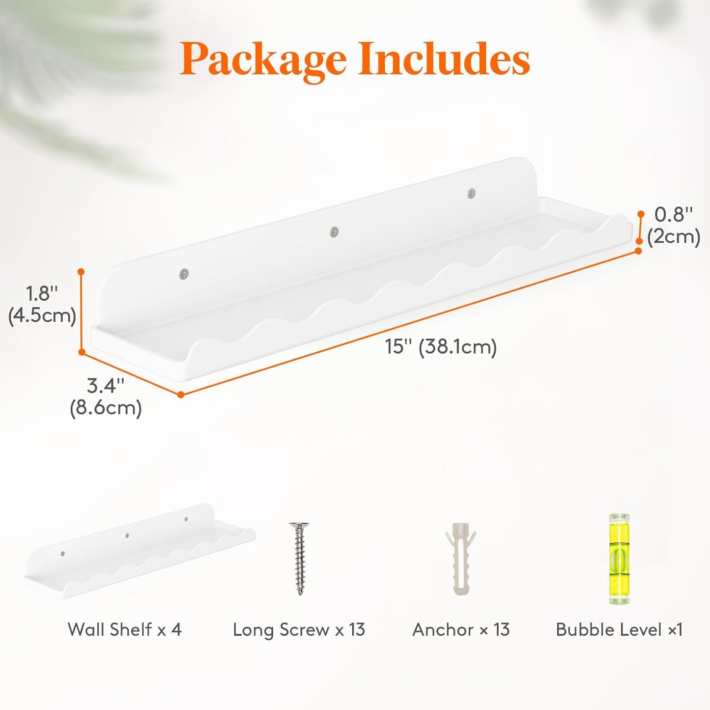Lifewit 15" White Plastic Cloud Floating Shelves for Wall, 4 Pack