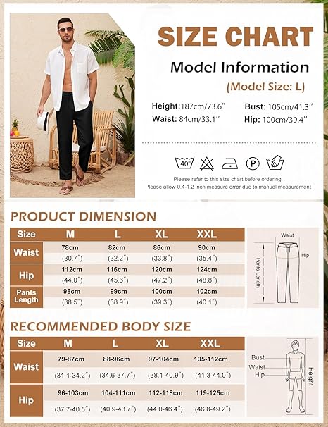 Medium Men's Linen Trousers Elastic Waist Casual Pants