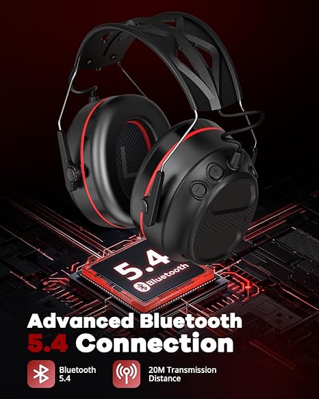 Bluetooth 5.4 Ear Defender, Wireless Hearing Protector Earmuffs with 1200mAh Rechargeable Battery