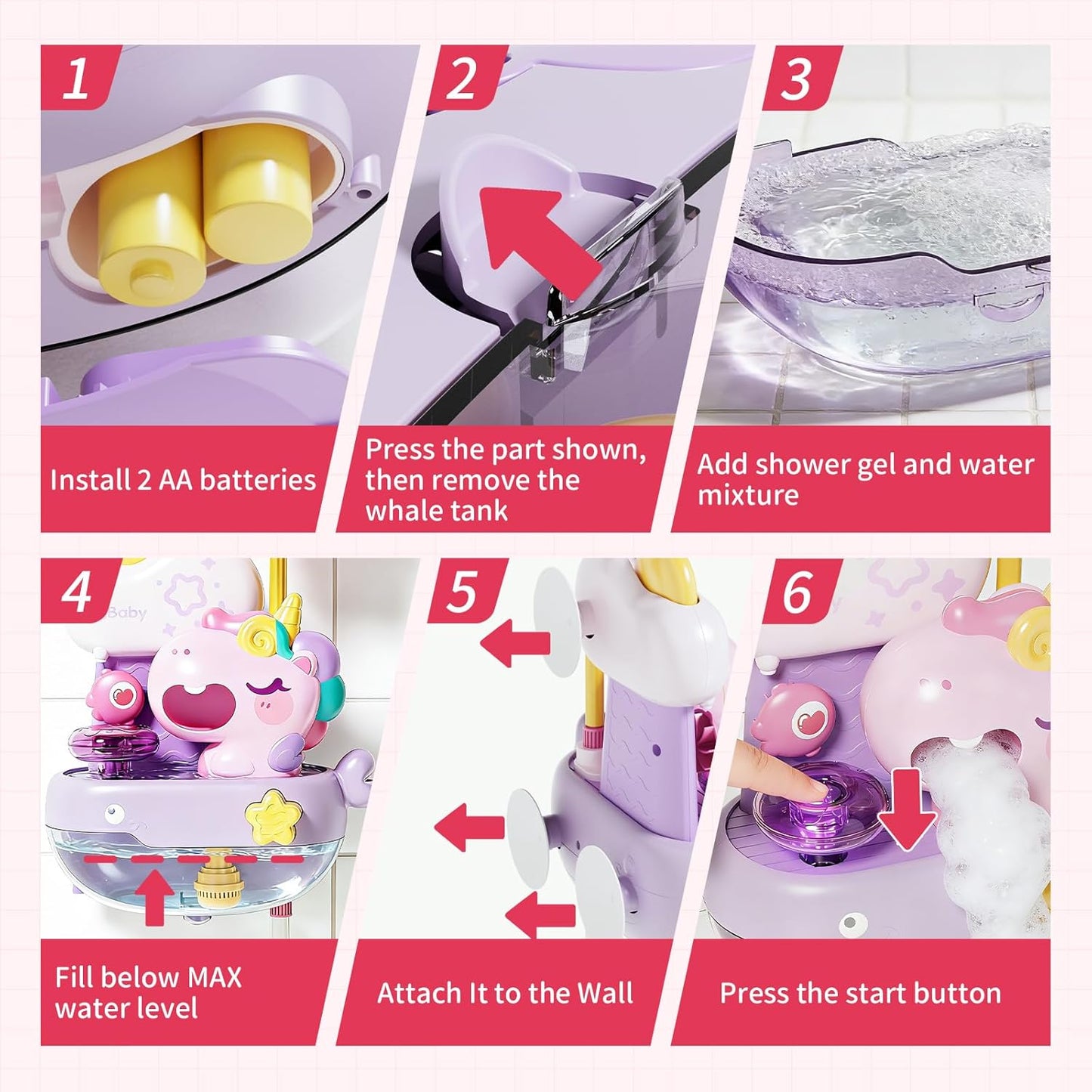Unicorn Baby Bath Toys, 2 in 1 Automatic Bubble Machine with Led Light, Water Spray Shower Head | Bubble Maker Shower Toy, Interactive Light up Bathtub Toy for Toddlers 2-4 Year Old, Boy and Girl Gift
