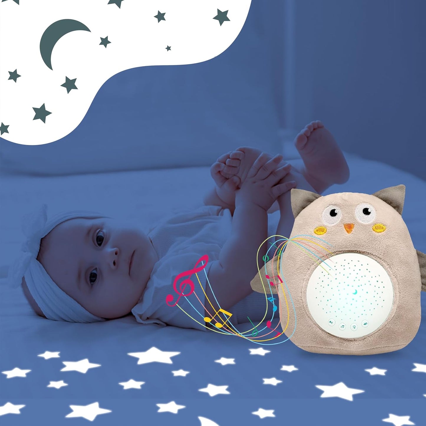 Plush Baby Owl Sleep Soother with Calming Sounds and Starry Projector