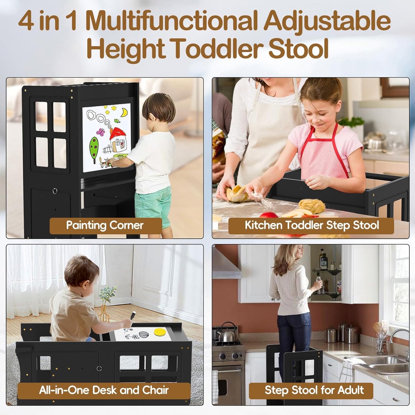 Kids Kitchen Stool Helper, Learning Standing Stool - Height Adjustable